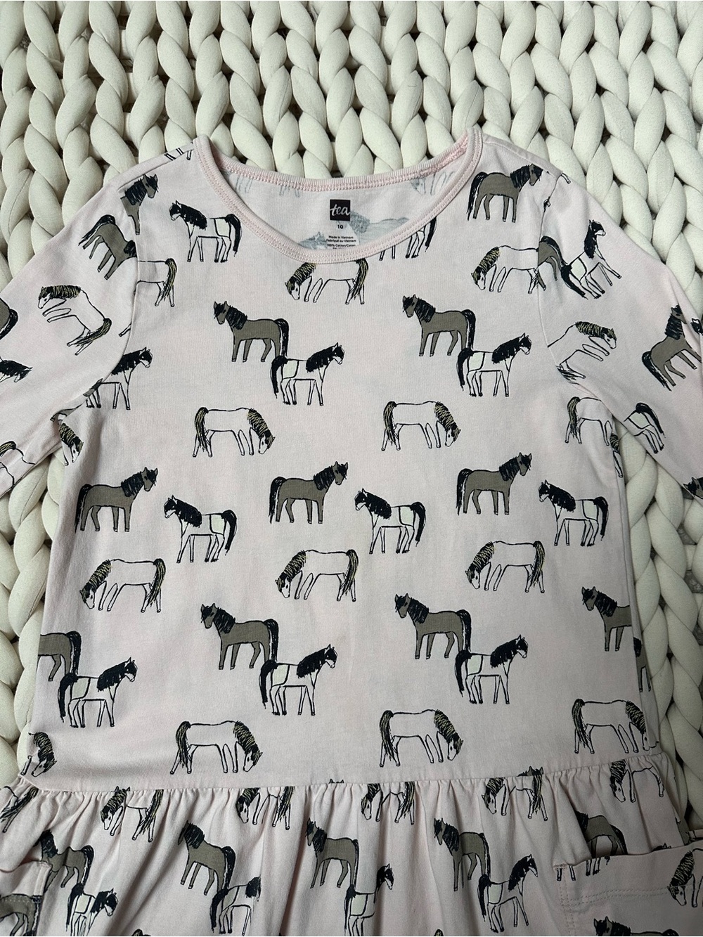 Girls Tea Collection Long Sleeve Horse Print Dress - Light Pink | Size 10 🐴 - Picture 3 of 8